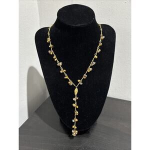 Carolee Gold Tone Y Drop Necklace AB Glass Beads Boho Dangle Pendant Amber